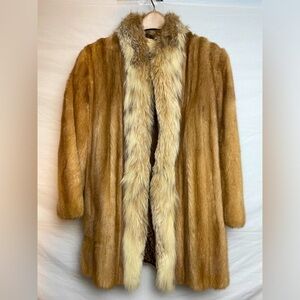 Vintage Mink Fur Coat with Fox Fur Trim
